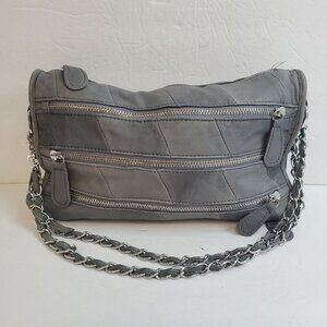 Lost & Found Womens Leather Zipper Accent Hand Bag Gray Chain Goth Emo Rocker